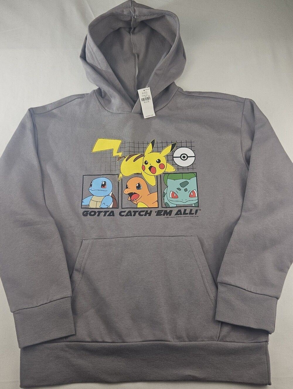 Pokémon Old Navy Boys XL 14-16 Gray Hoodie Pikachu Squirtle Charmander Bulbasaur